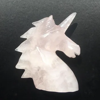 

Hand Carved Beautiful Reiki Natural Pink Rose Quartz Crystal Unicorn Statue For Healing Home Decoration MJP