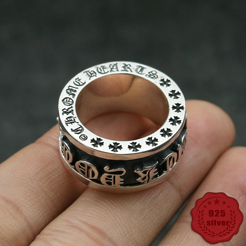 

100% 925 sterling silver ring personality retro fashion hip-hop styling punk style cross letter creative men's jewelry 2018 new