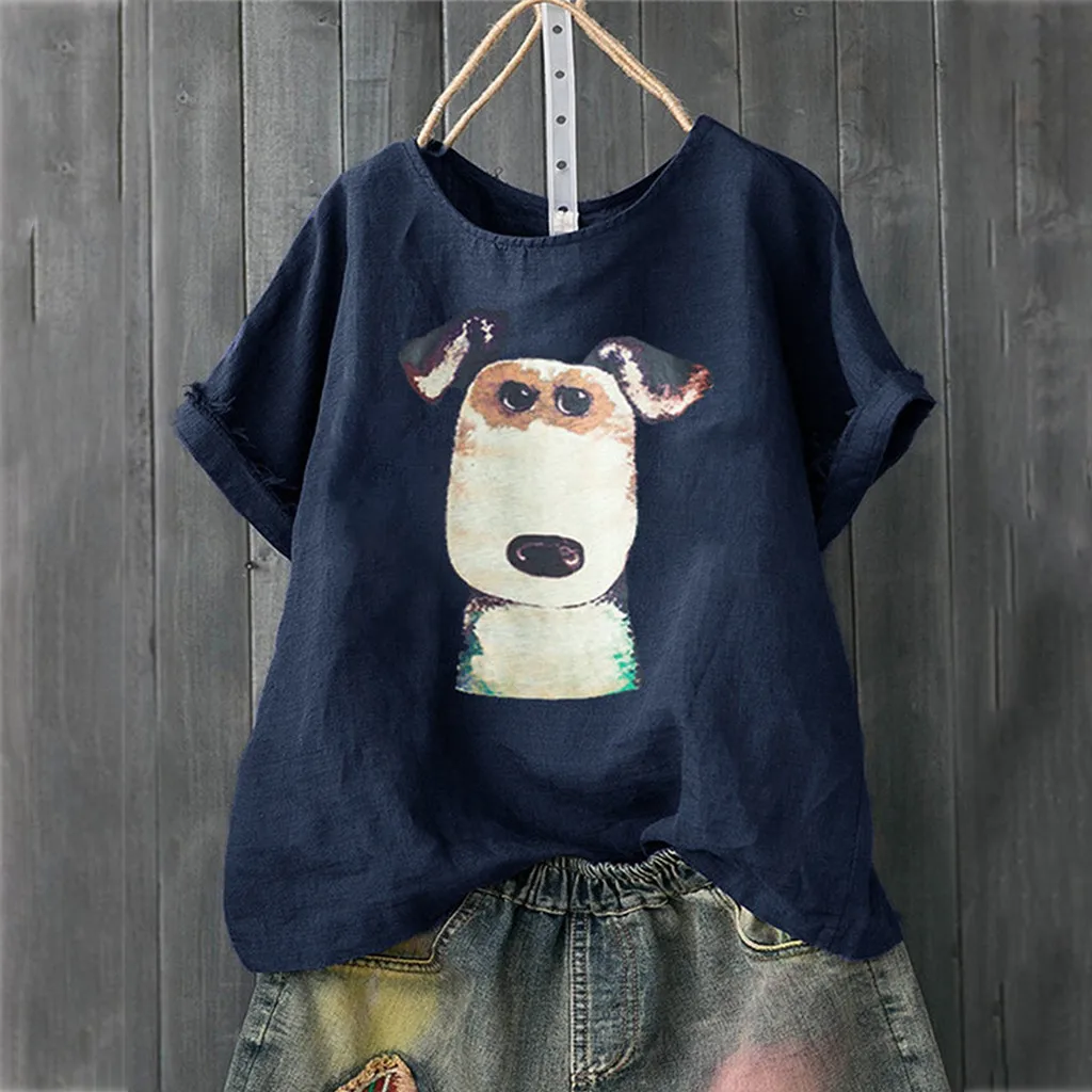 Модные женские хлопковые блузки большого размера, летний топ с рисунком собаки, рубашка, повседневные топы, blusas mujer de moda