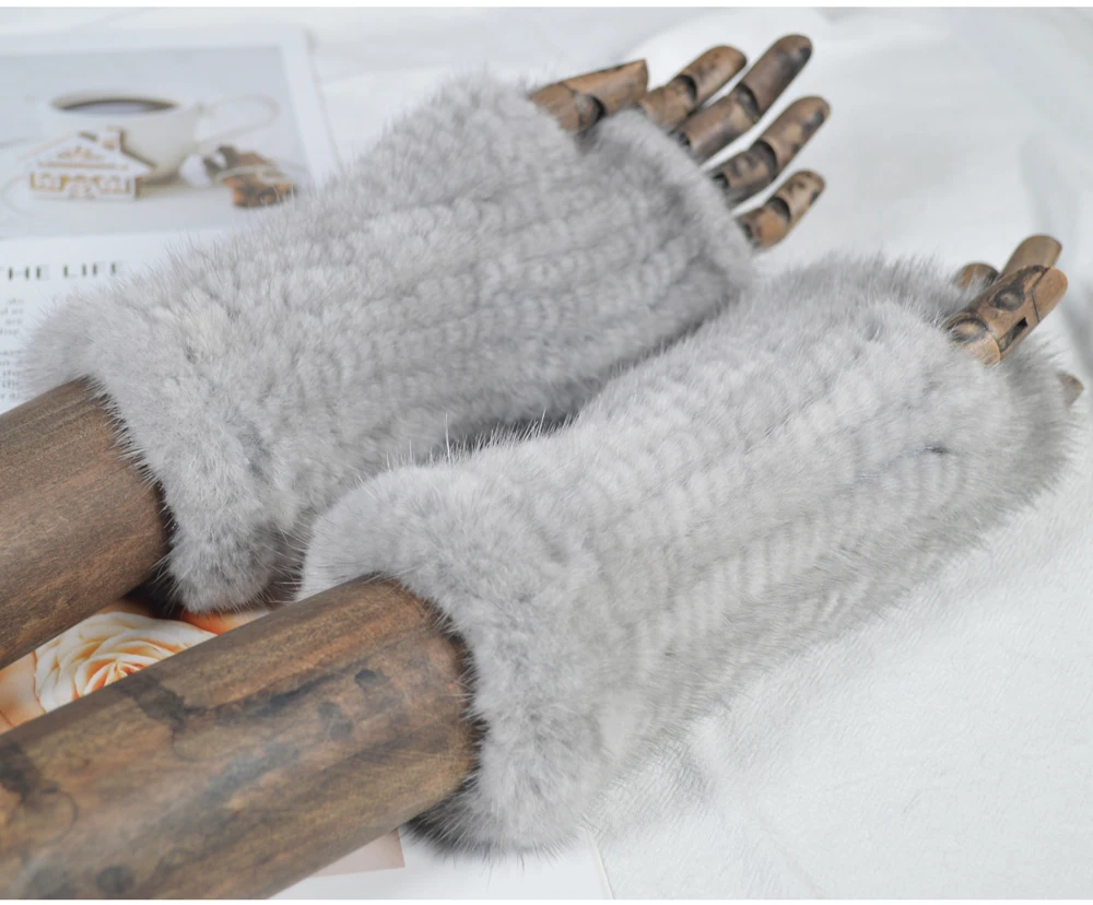 Зимние женские перчатки из натурального меха норки, ручная работа, настоящие вязаные меховые без пальцев, перчатки для женщин, Прочные эластичные варежки из натурального меха норки