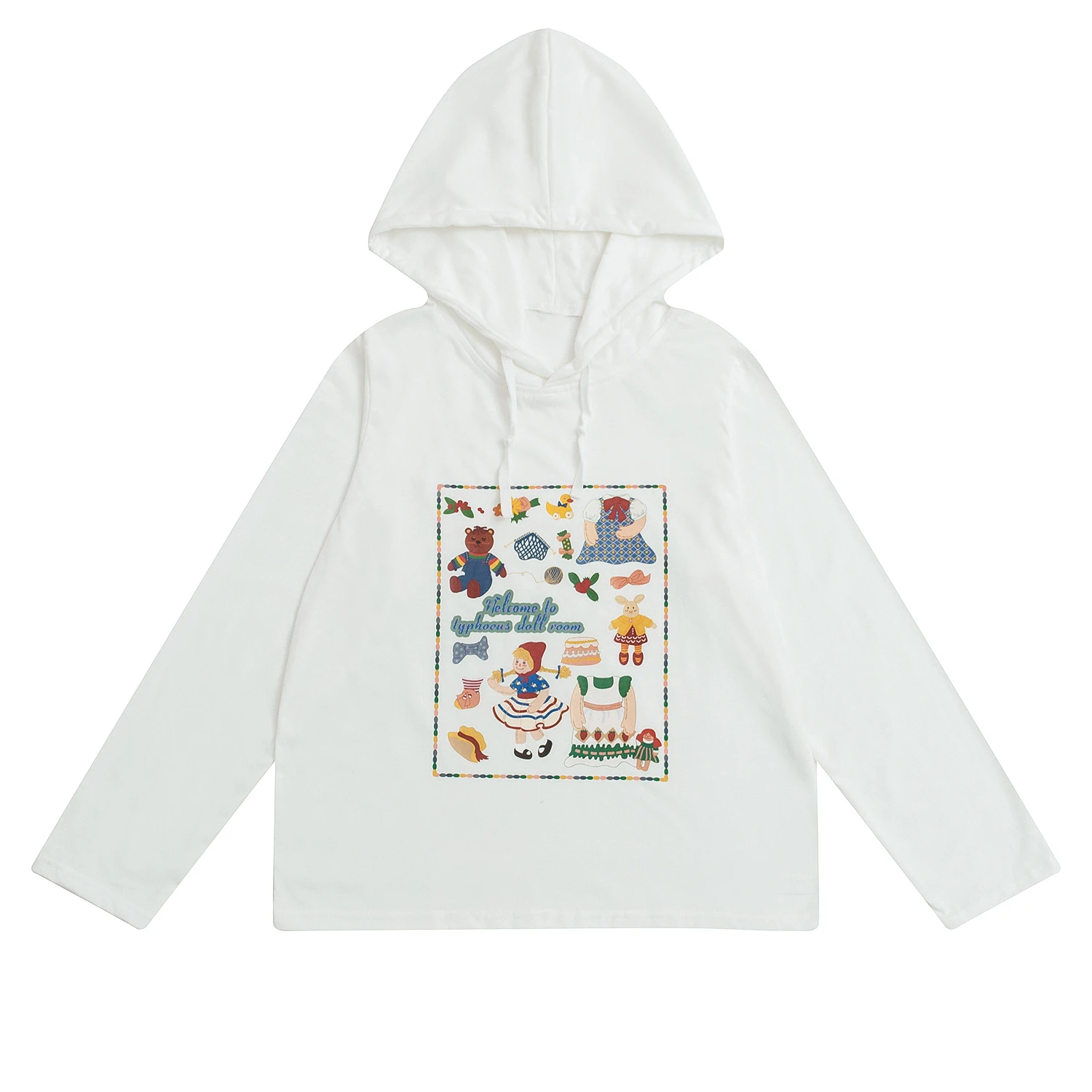 

Original Design Ladies Hooded Pullover Sweatshirt Long Sleeve Women Cotton White Hoodies Cartoon Printed Autumn Spring Preppy