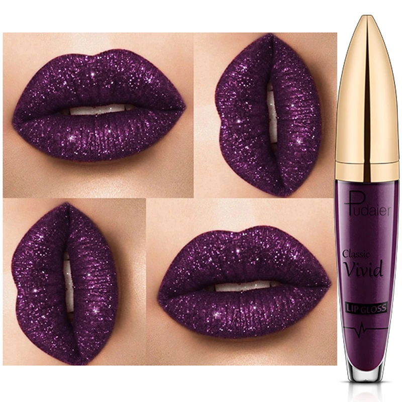 

Drop Ship Pudaier Glitter Lip Gloss Nude Lip Tint Shimmer Lip Stain Diamond Lips Liquid Makeup Plumper Liquid Lipstick Lipgloss