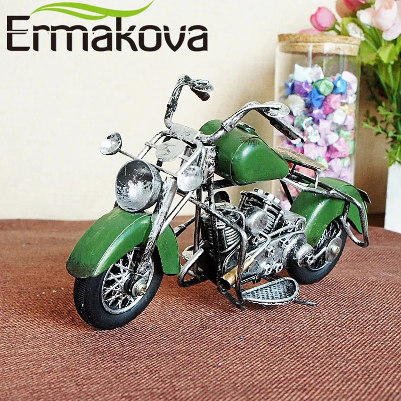 

ERMAKOVA Vintage Motorcycle Model Retro Motor Figurine Iron Motorbike Prop Handmade Boy Gift Kids Toy Home Office Decoration
