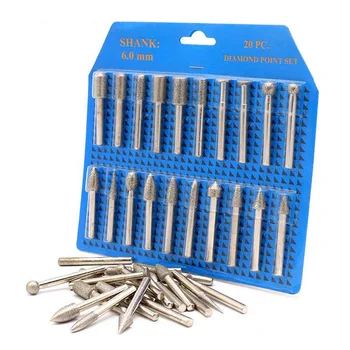 

20pcs 6mm Shank Diamond Coated Grinding Head Rotary Mounted Grit Burrs Bit Set Grinding Polishing Tool For mold stone glass