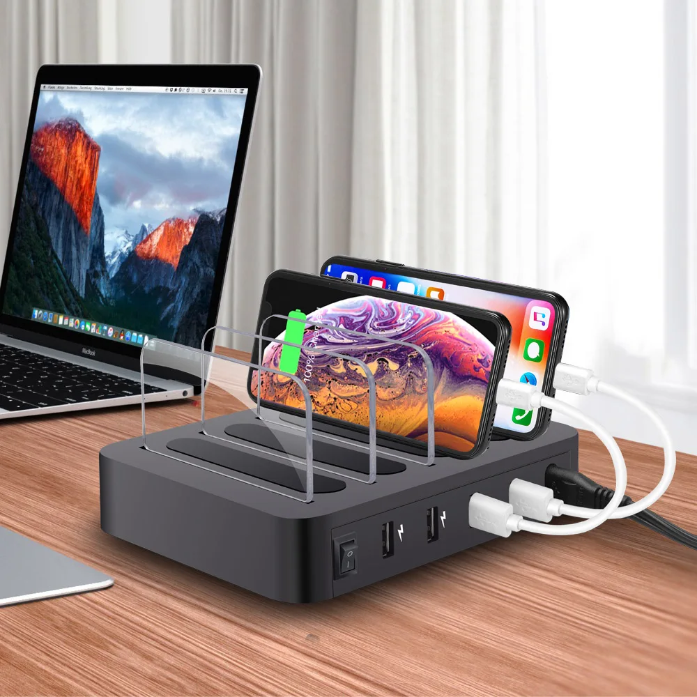 FDGAO QC3.0 USB حامل محطة شحن مع حامل 4 منافذ 2.4A متعددة وظيفة USB سريع شاحن للهاتف الذكي اللوحي العالمي FDGAO QC3.0 USB حامل محطة شحن مع حامل 4 منافذ 2.4A متعددة وظيفة USB سريع شاحن للهاتف الذكي اللوحي العالمي