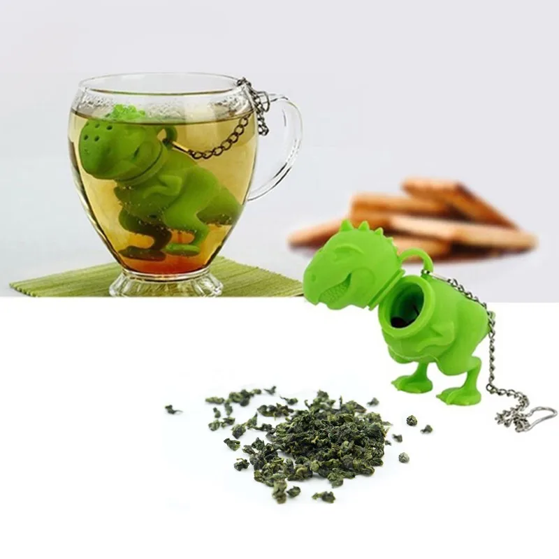 Green Silicone Infuser Tea Dinosaur Loose Leaf Strainer Herbal Filter
