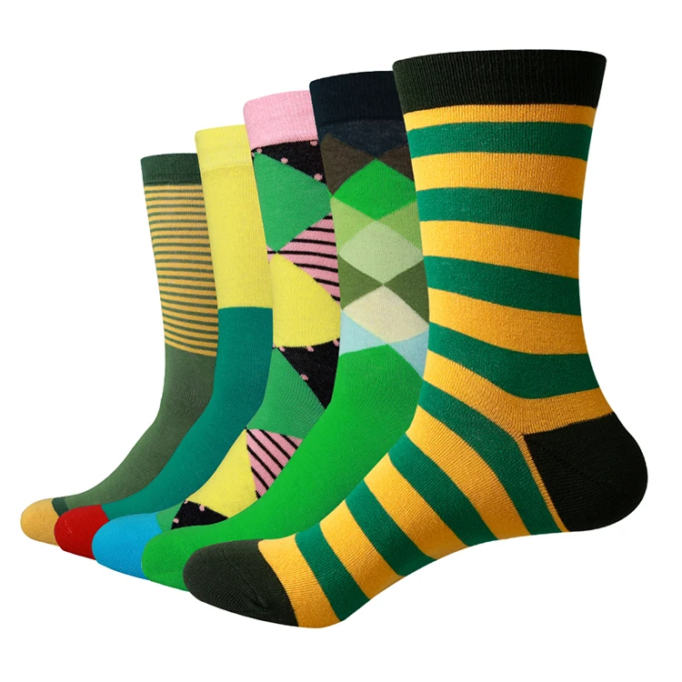 Матч-up зеленые носки, зеленые Стили Смешные Носки Экипажа (5 пар/лот)
