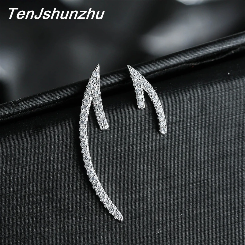 

100% 925 Sterling Silver Crystal Stud Earrings for Women Prevent Allergy Earrings Jewelry Accessories Pendientes Mujer