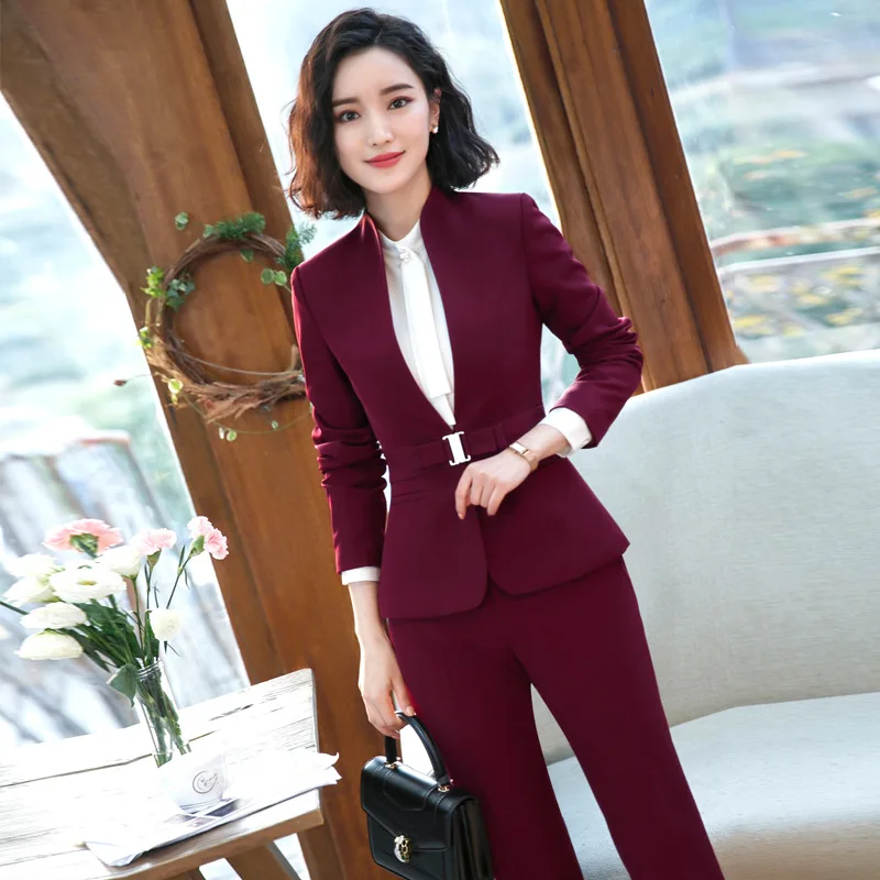 

2019 Women's Formal Elegant Blazer and Trousers Suits Office Ladies 2 Piece Suits Work Wear Sets Business Pant Suits for Women