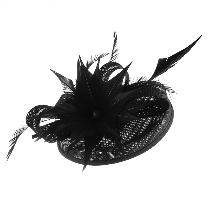 GEMVIE женский перо головной убор заколка для волос цветок Pillbox Шляпа Дерби церковная фетровая шляпа Кепка Свадебный Коктейль Свадебные аксессуары для волос - Цвет: Black