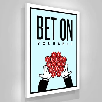 

1 Piece printed Painting BET ON YOURSELF Framed Canvas Wall Art