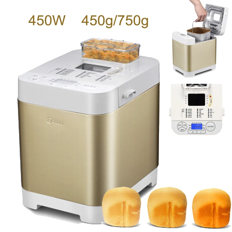 

15%JA115 Automatic Feeding Machine 450W 450g/750g Multifunction Reservation&Insulation Bread Maker with Gold Nano Coating Liner
