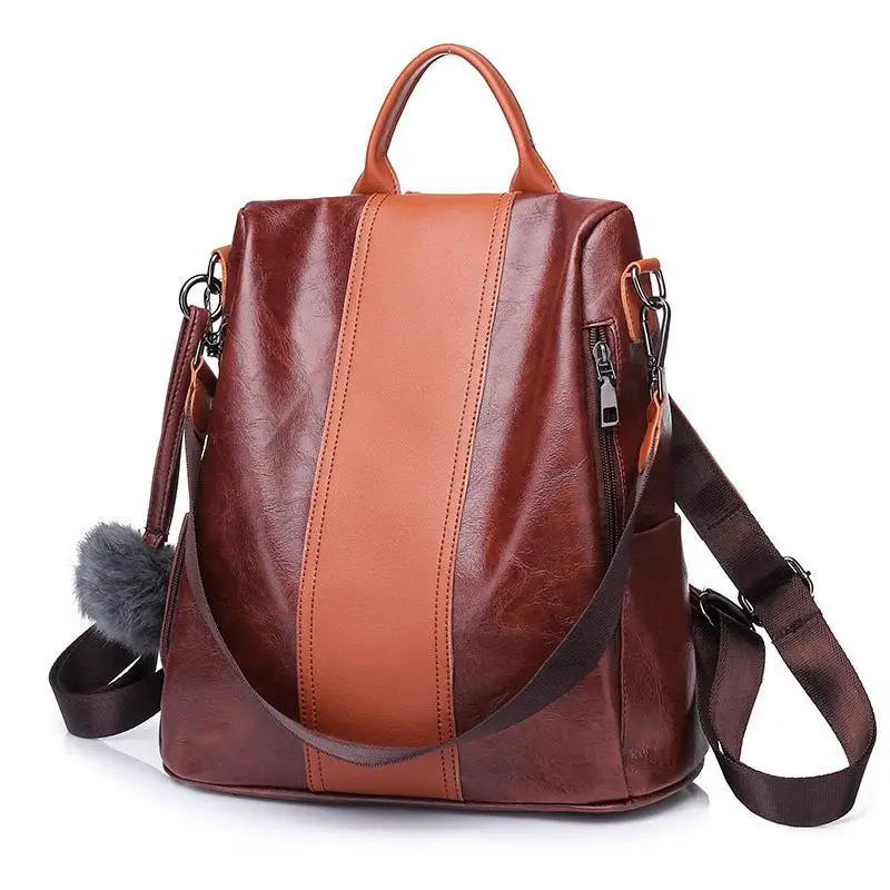 Vintage PU leather Women Backpack Simple Casual Schoolbag Medium Size Daypack Girl's Daily Bag