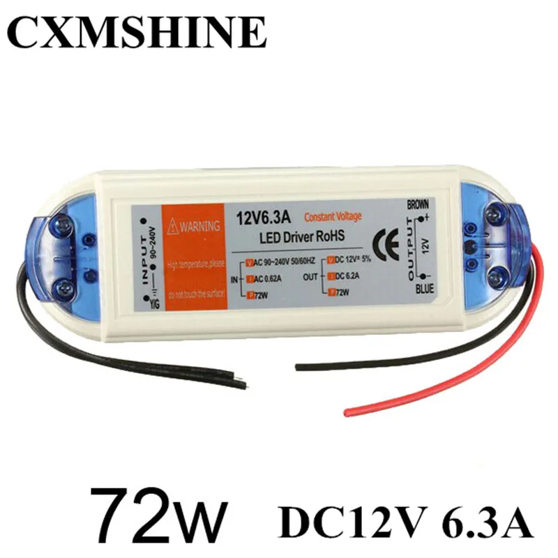 

Free shipping 5pcs/lot 12V 6.3A 72W AC100V-240V Lighting for Transformers Safe Driver for LED Strip Power Supply LED Driver