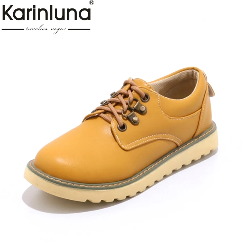 

Karinluna 2018 Large Size 34-43 Spring Autumn Fashion Brand Natural Lace Up Round Toe Pink Shoes Woman flats shoes