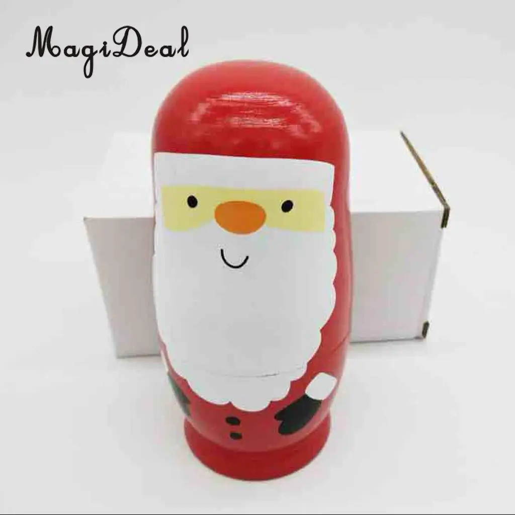 6Pcs Wooden Russian Nesting Dolls Handmade Lovely Toys Cute Santa Claus Matryoshka Cartoon Pattern Dolls Christmas Gifts