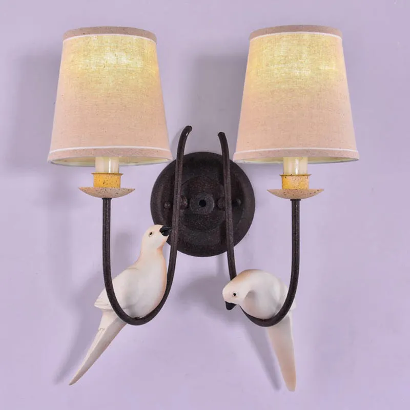 Vintage-Birds-Wall-Lamp-Sconce-Bedroom-Kitchen-Shop-Aisle-Decor-Light-Fixtures-Black-Iron-Fabric-Lampshade