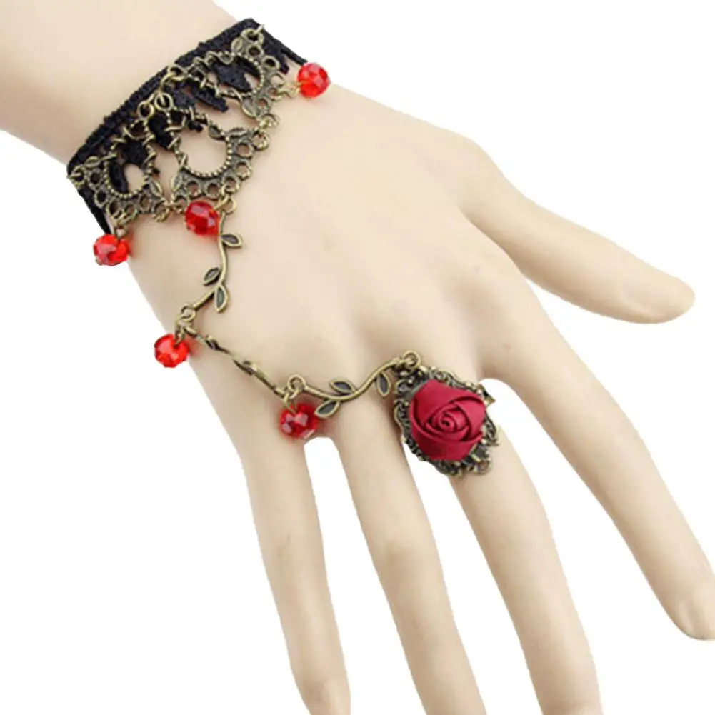 

2Pcs Victorian Rhinestone Rose Flower Slave Bracelet Wedding Bridal Jewelry new