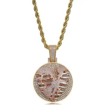 

New Skeleton Heart Medallion Trend Pendant Necklace Cubic Zircon Iced Out Chain Men's Women HipHop Jewelry Gifts