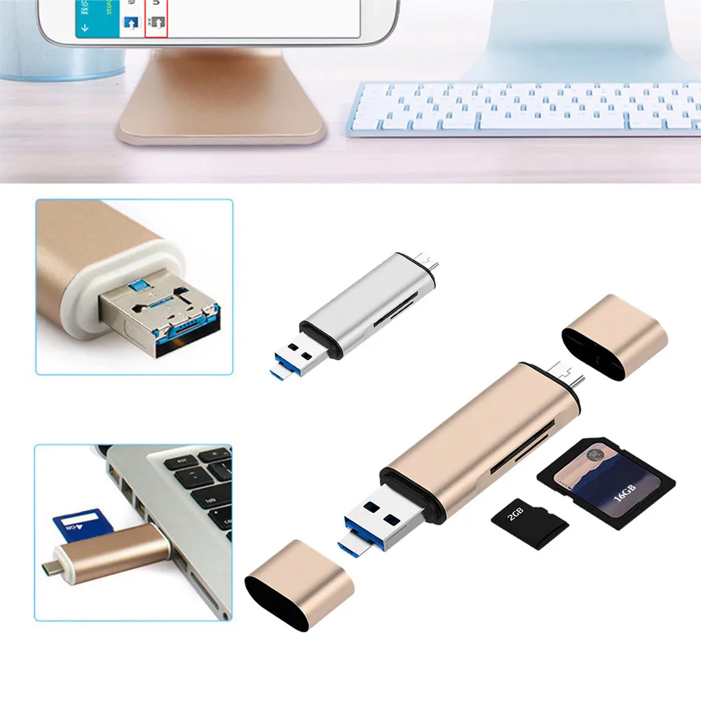 USB 2,0 3 в 1 Тип C микро USB комбо 2 слот TF SD Card Reader OTG# 1111D