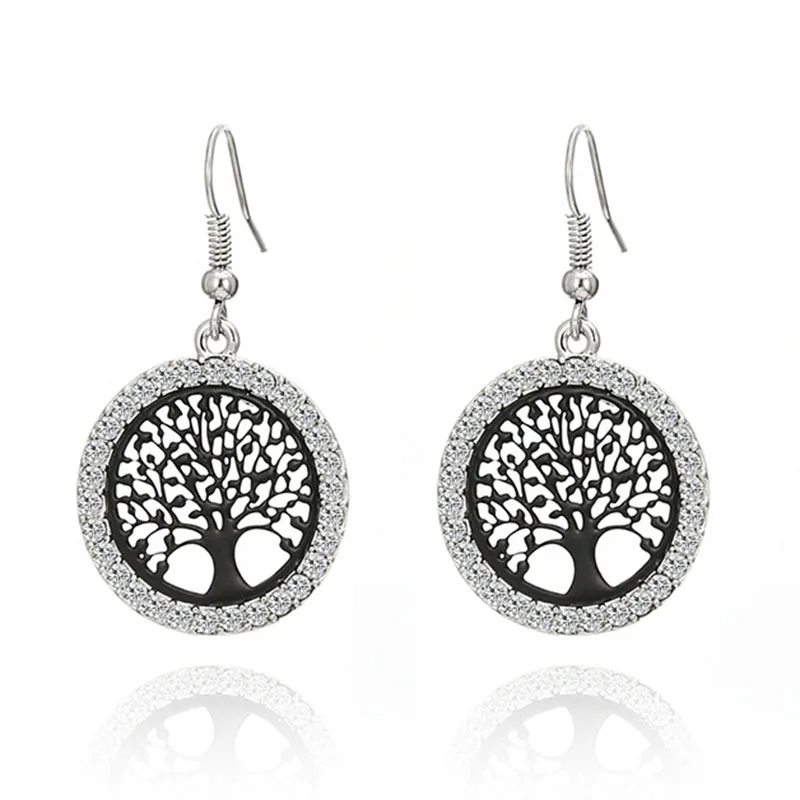 

KJjewel Silver Plated Crystal Tree of Life Charm Pendant Drop Dangle Earrings for Women Gift Party Earrings Mother Gift