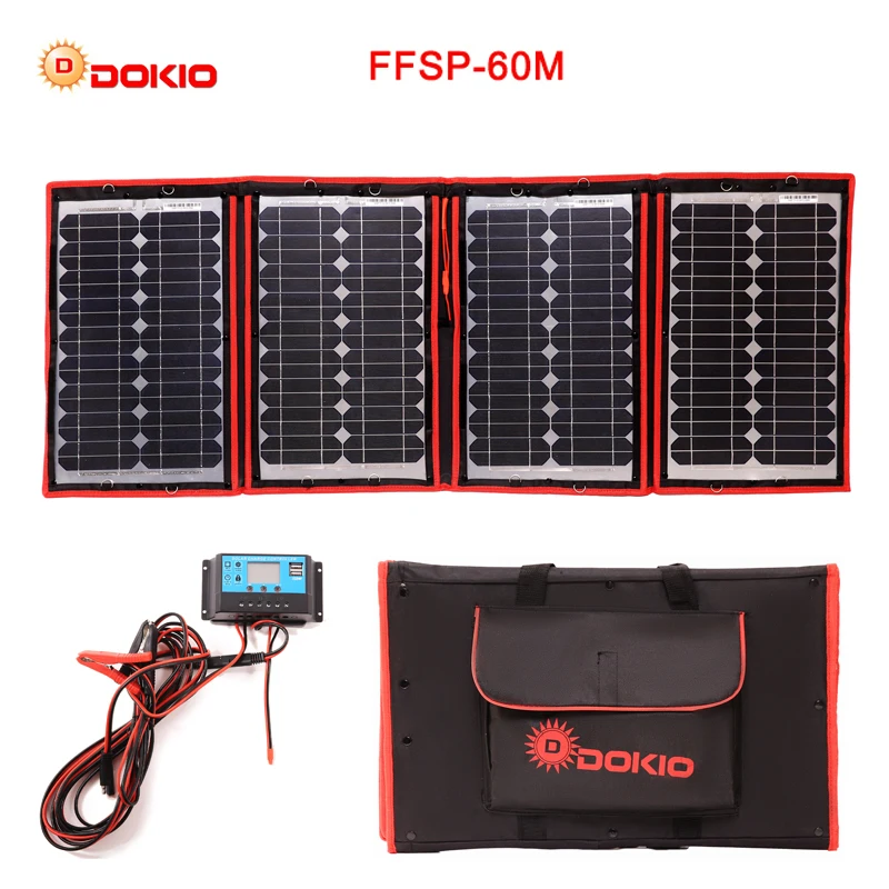 

Dokio 60W (15Wx4Pc) 18V Black Solar Panels only China Foldable+12/24V Volt Controller 60Watt Panels Solar panel battery charge