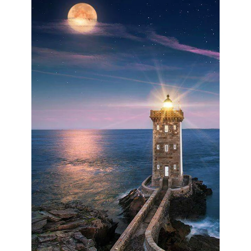 

DIY Diamond Embroidery Lighthouse 5D Diamond Painting Cross Stitch Full Square 5D Rhinestone Mosaic Home Decoration