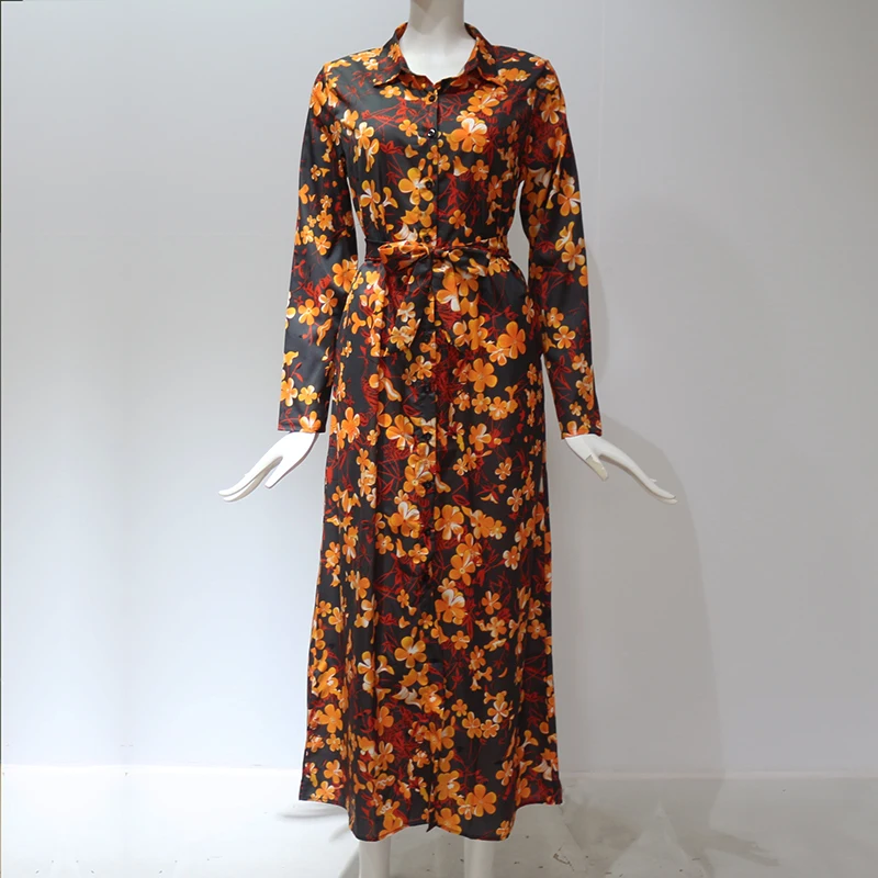 Aachoae Summer Long Dress Women Floral Print Boho Dress Long Sleeve Turn Down Collar Shirt Dress Ladies Casual Dresses Vestidos