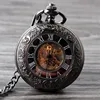 Vintage Black Mechanical Pocket Watch Mens Classic Elegant Hollow Skeleton Hand wind Retro Male Clock Pendant FOB Chain Watches ► Photo 1/6