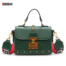 Women Vintage Leather Handbag Small Rivet Flap Shoulder Bag Colorful Wide Strap Crossbody Bag for Girl Green Brown Black Satchel leisure women s satchel with rivet and black design