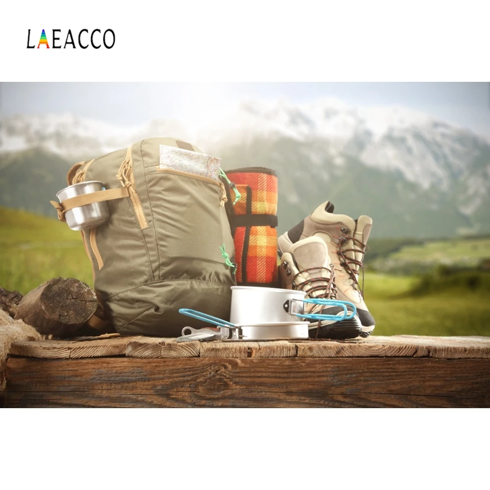 

Laeacco Wood Traveling Equipment Backpacker Backdrop Photography Background Customized Photographic Backdrops For Photo Studio