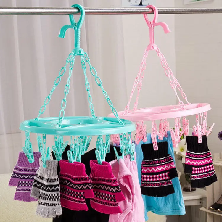 

2019 18 Pins Plastic Round Drying Rack Laundry Tools Hanging Sock Clothes Tie Folding Home Hanger Hook