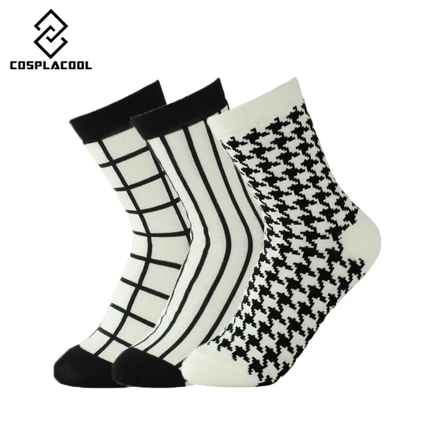 [COSPLACOOL] 3 пар/лот Новая мода белый и черный Для женщин Носки для девочек Новинка полосы сетки короткие носки осень трубы Носки для девочек calcetines