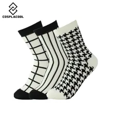 [COSPLACOOL] 3 пар/лот Новая мода белый и черный Для женщин Носки для девочек Новинка полосы сетки короткие носки осень трубы Носки для девочек calcetines