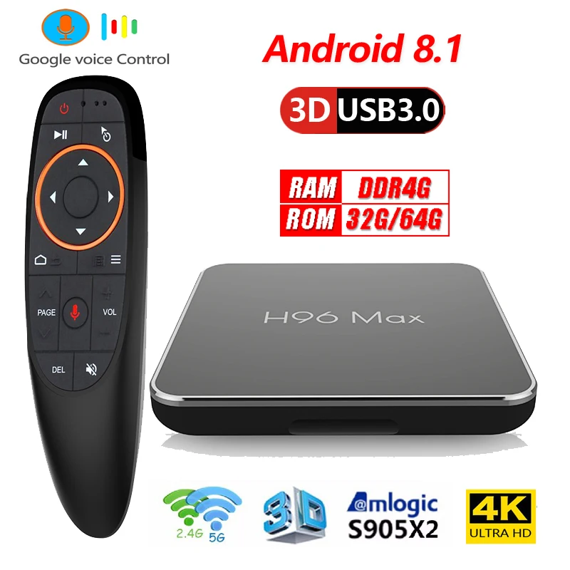 

Tvbox Android 8.1 4GB DDR4 Ram 64GB H96 max X2 Smart tv box H96max Amlogic s905x2 with Google Voice Control PK Mi box Htv Box 5