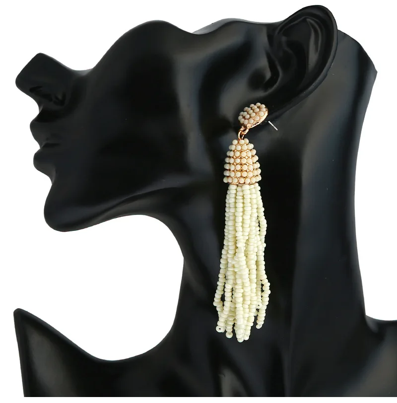 1 pairs  Seed Beads Long Tassel Earrings Handmade Weaving Drop Earrings