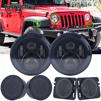 

car 7inch LED Headlight for land rover defender Fender Flares Side Light front grill led turn signal light for jeep wrangler jk