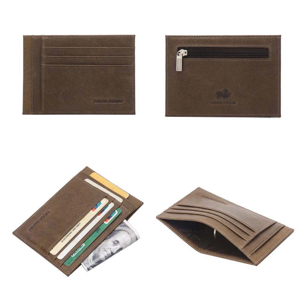 Goedkoop Bison Denim Echt Leer Garantie Retro Design Portemonnees Mannen Creditcardhouder Vintage Pocket Mini Kleine Portefeuilles W9309