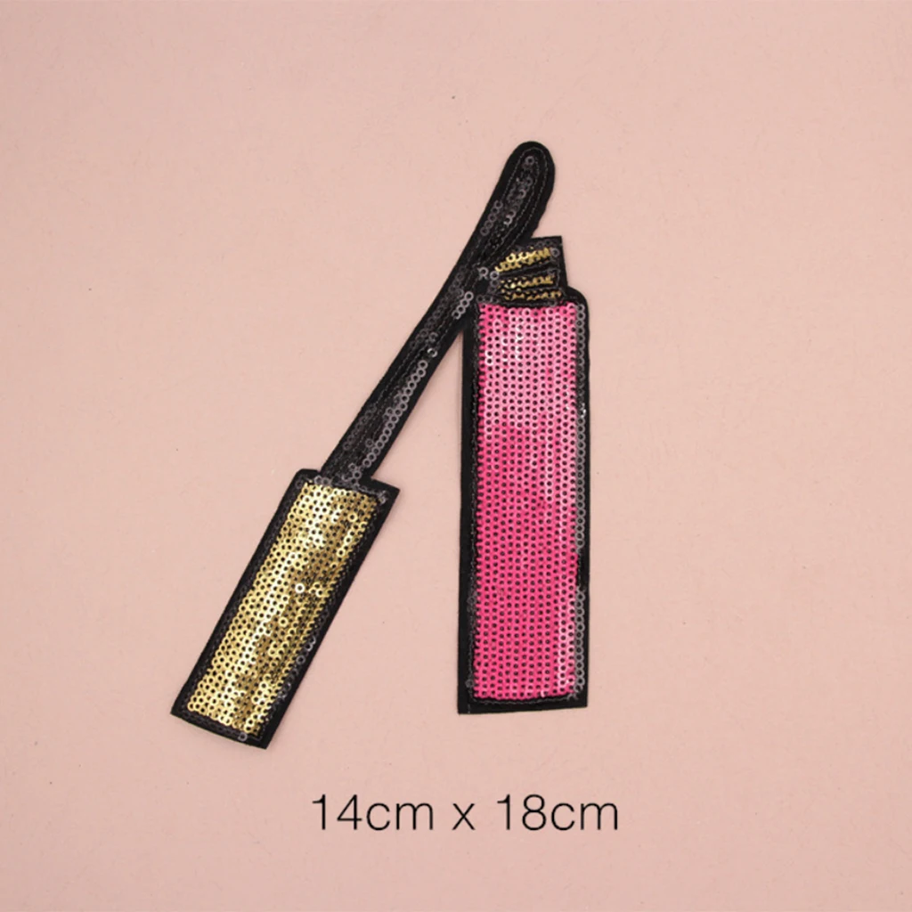4 Pieces Fashion Lipstick Makeup Embroidered Sequin Iron on Appliques Patches for   Clothing jackets Jeans Backpacks