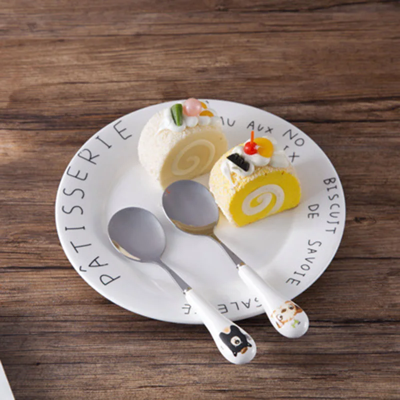Baby Cartoon Cute Spoon Children Feeding Dinnerware Rabbit Infant Handle Training Utensils Bear Stainless Steel Spoons T0714 (12)