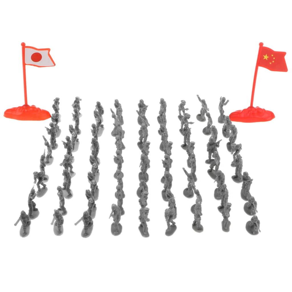 200Pcs Toy Soldiers Figures - 2cm Army Men Action Figures for Sand Scene Model Accessories w Flags Various Pose - Grey