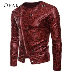 Oeak Осень кожаные куртки на молнии для мужчин повседневное Moto пальто для будущих мам мужская верхняя одежда асимметрия jaqueta masculina