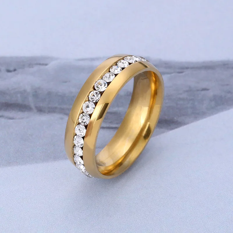 Кольца из нержавеющей стали для мужчин и женщин, покрытые розовым золотом, посеребренные кольца, обручальные женские кольца, золотые кольца для пар - Цвет основного камня: Golden
