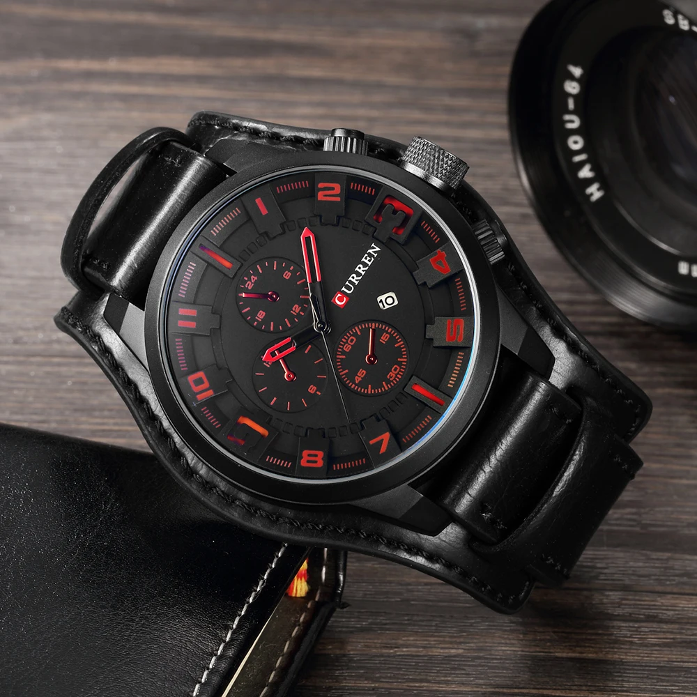  Curren Brand Men Watch Fashion Casual Military Sport Men's Quartz Wristwatch Waterproof Leather Men