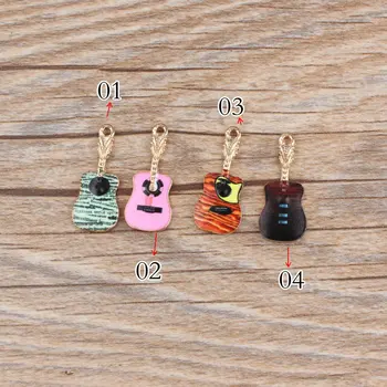 

100pcs 11*25mm 4 style DIY Jewelry accessories gold-color alloy enamel printing model guitar charms pendant for bracelet CH0094