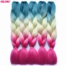 Feilimei синтетический Омбре плетение волос японское волокно Джамбо косы серый блонд фиолетовый, синий, зеленый розовый крючком волосы