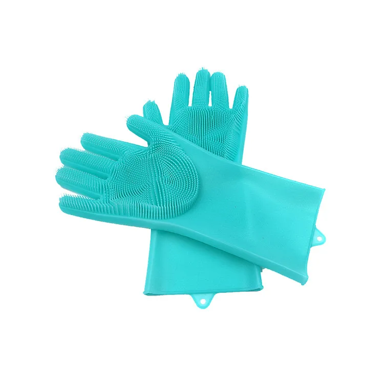 Силиконовые Блюдо моющиеся перчатки утолщаются водонепроницаемые латексные резиновые перчатки кухонные аксессуары для мытья посуды Бытовая щетка для чистки - Цвет: Thicken Blue