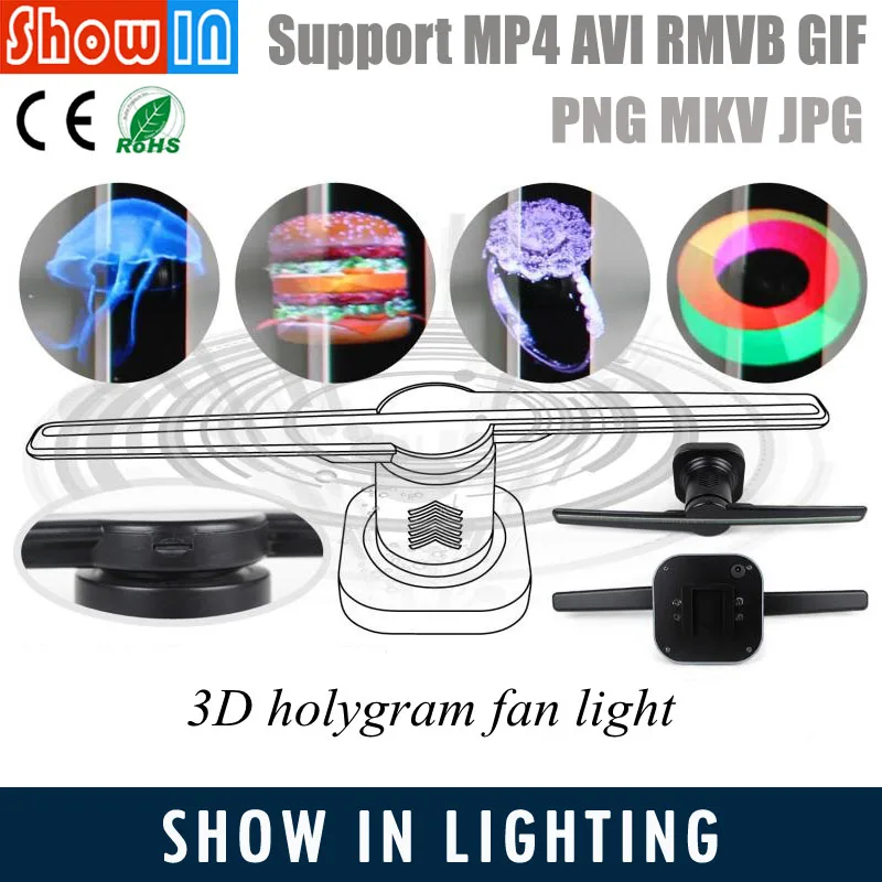 

2018 3D Holygram Fan Light LED Holographic Projector Hologram Player Advisement Show Family Party 3D Movie 230V Free Shippping