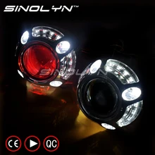 SINOLYN Angel Eyes LED Car Projector Lens HID Kit Bi xenon Retrofit Projector Headlight H1 H4 H7 W/WO Devil Eyes, Upgrade 8.0