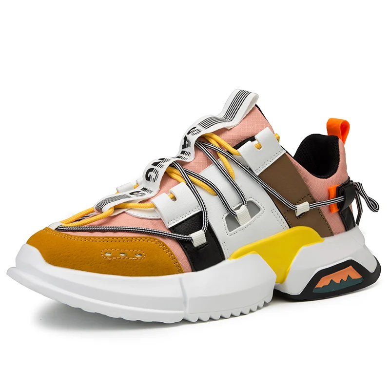 Трендовая цветная дышащая Спортивная обувь для мужчин; спортивная обувь на толстой подошве; Разноцветные мужские кроссовки; спортивные кроссовки; Zapatillas - Цвет: Yellow